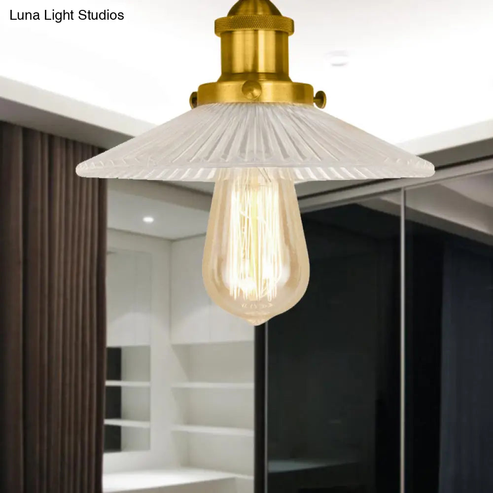 DecorBites™ DecorBites™ Semi Mount Ribbed Glass Cone Ceiling Light in Black/Brass/Copper - Industrial Style for Living Room - 1 Bulb