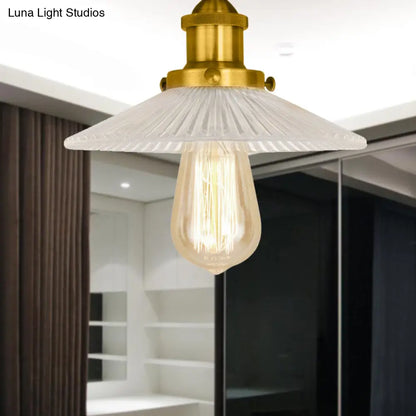 DecorBites™ DecorBites™ Semi Mount Ribbed Glass Cone Ceiling Light in Black/Brass/Copper - Industrial Style for Living Room - 1 Bulb