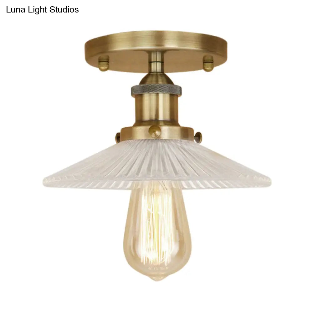 DecorBites™ DecorBites™ Semi Mount Ribbed Glass Cone Ceiling Light in Black/Brass/Copper - Industrial Style for Living Room - 1 Bulb