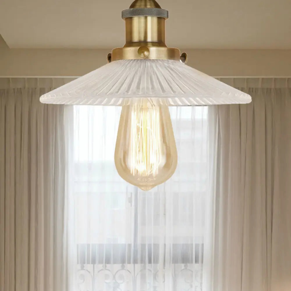 DecorBites™ DecorBites™ Semi Mount Ribbed Glass Cone Ceiling Light in Black/Brass/Copper - Industrial Style for Living Room - 1 Bulb