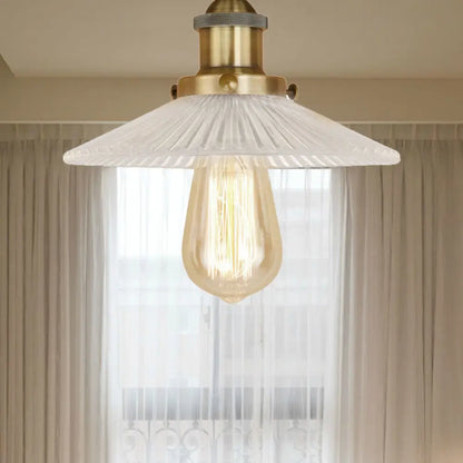 DecorBites™ DecorBites™ Semi Mount Ribbed Glass Cone Ceiling Light in Black/Brass/Copper - Industrial Style for Living Room - 1 Bulb