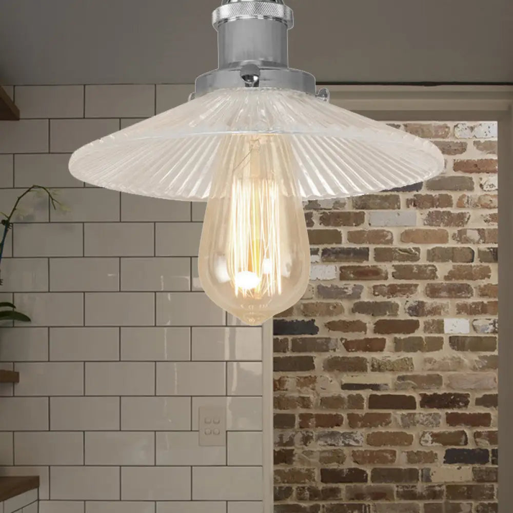 DecorBites™ DecorBites™ Semi Mount Ribbed Glass Cone Ceiling Light in Black/Brass/Copper - Industrial Style for Living Room - 1 Bulb