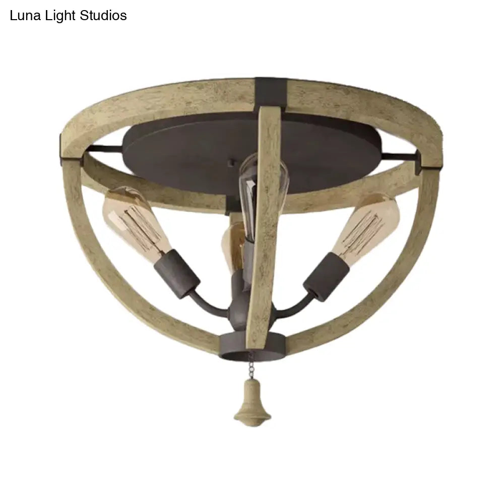 DecorBites™ DecorBites™ Semi-Mount Wood Khaki Dome Frame Ceiling Flush Light - Warehouse Style, 4-Bulb