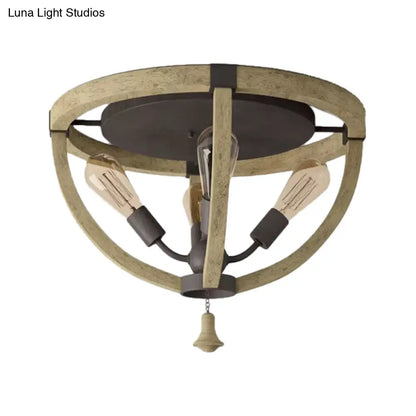 DecorBites™ DecorBites™ Semi-Mount Wood Khaki Dome Frame Ceiling Flush Light - Warehouse Style, 4-Bulb