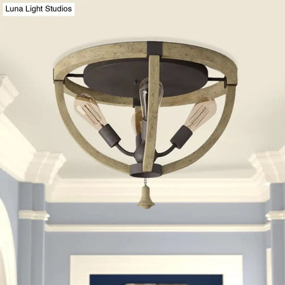 DecorBites™ DecorBites™ Semi-Mount Wood Khaki Dome Frame Ceiling Flush Light - Warehouse Style, 4-Bulb