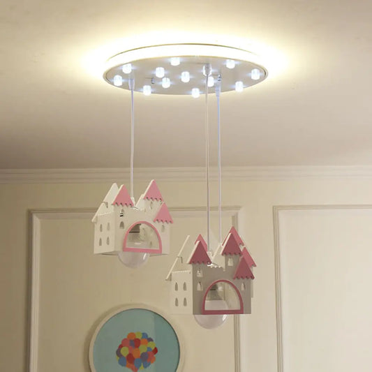 DecorBites™ DecorBites™ Semi Mount Wooden House Cartoon Flush Mount Light with 3 Lights - White Nursery Fixture