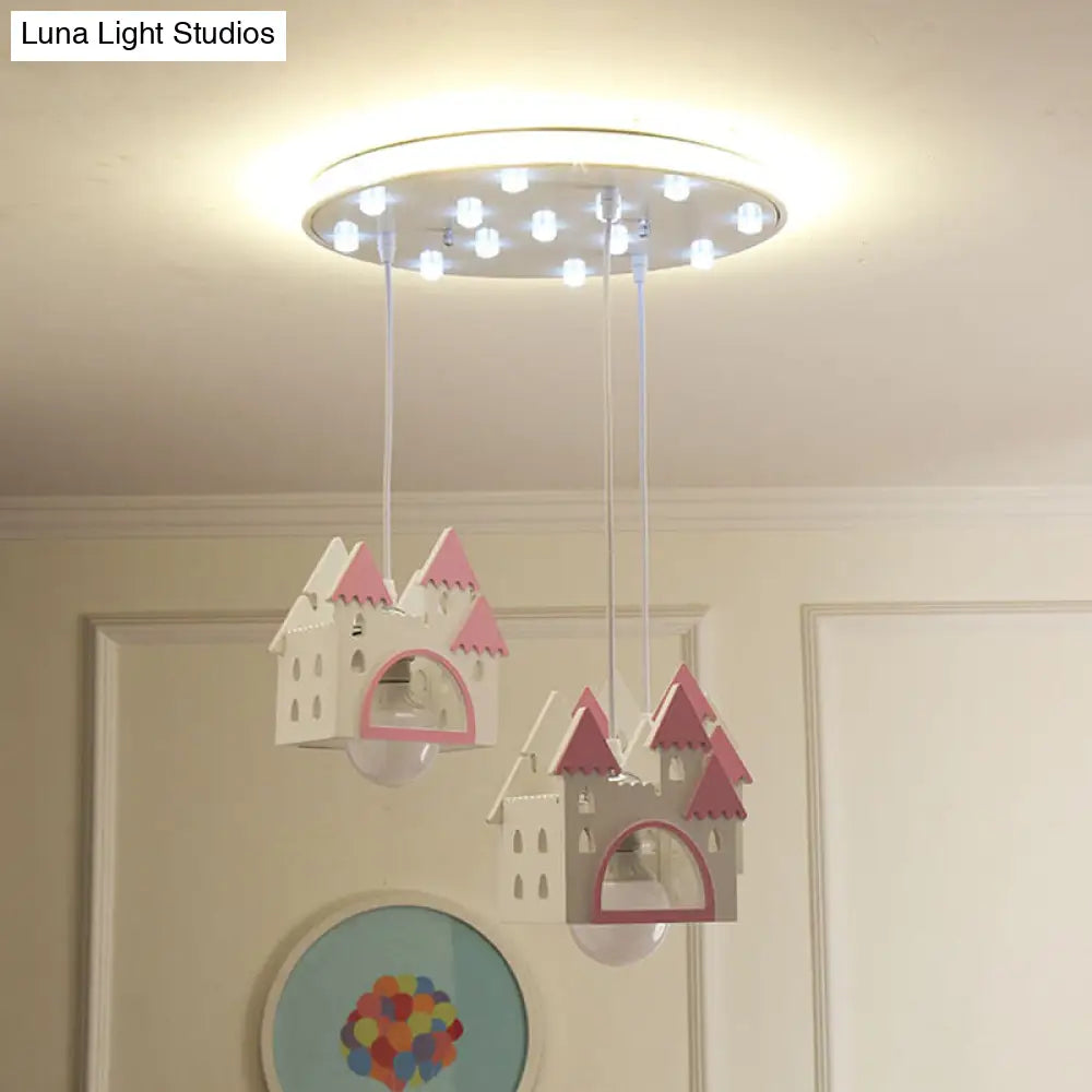 DecorBites™ DecorBites™ Semi Mount Wooden House Cartoon Flush Mount Light with 3 Lights - White Nursery Fixture