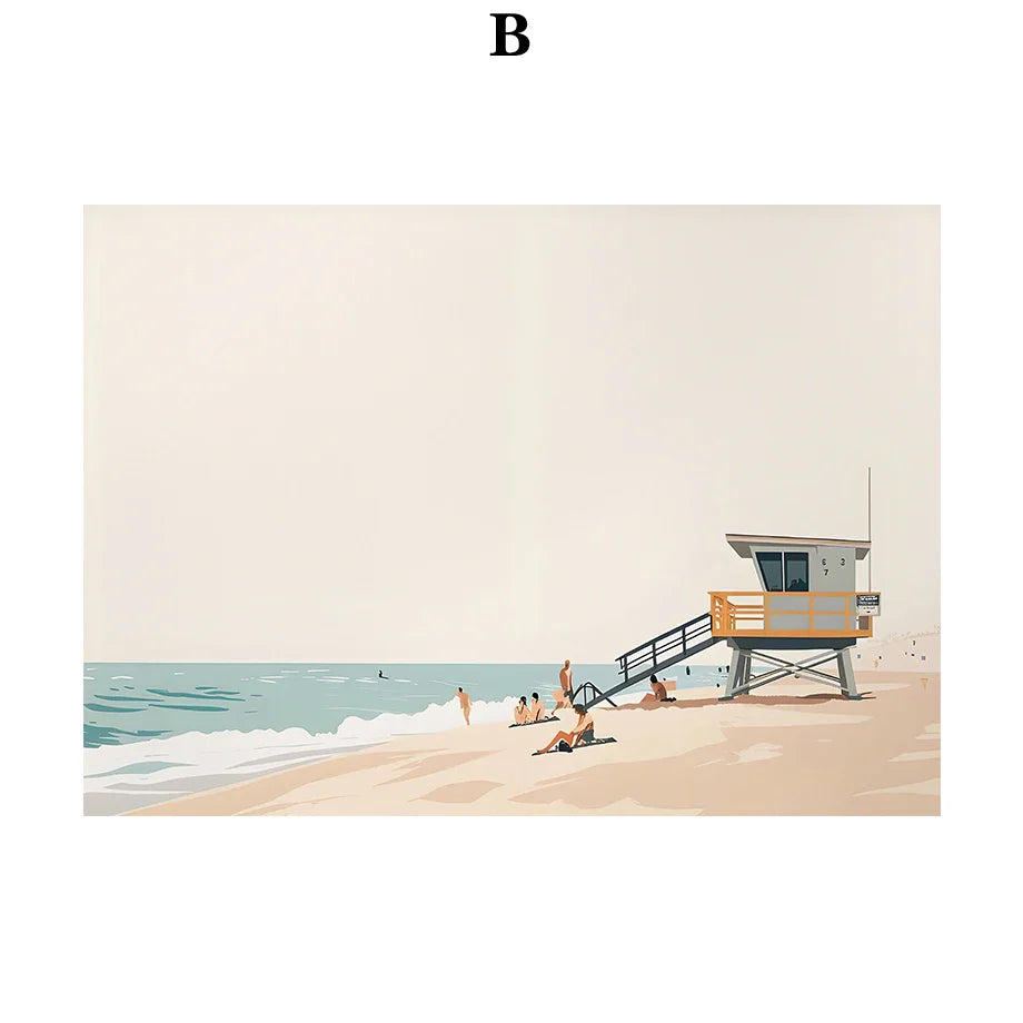Serene Beach Watercolor Canvas Art Print - B / 40cmX50cm - Posters