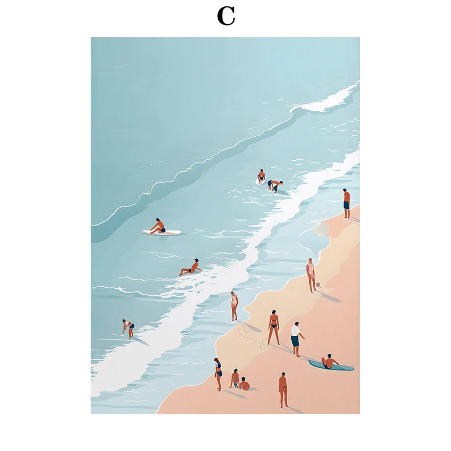 Serene Beach Watercolor Canvas Art Print - C / 30cmX42cm - Posters