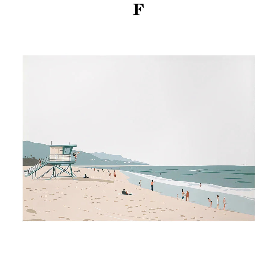 Serene Beach Watercolor Canvas Art Print - F / 50cmX75cm - Posters