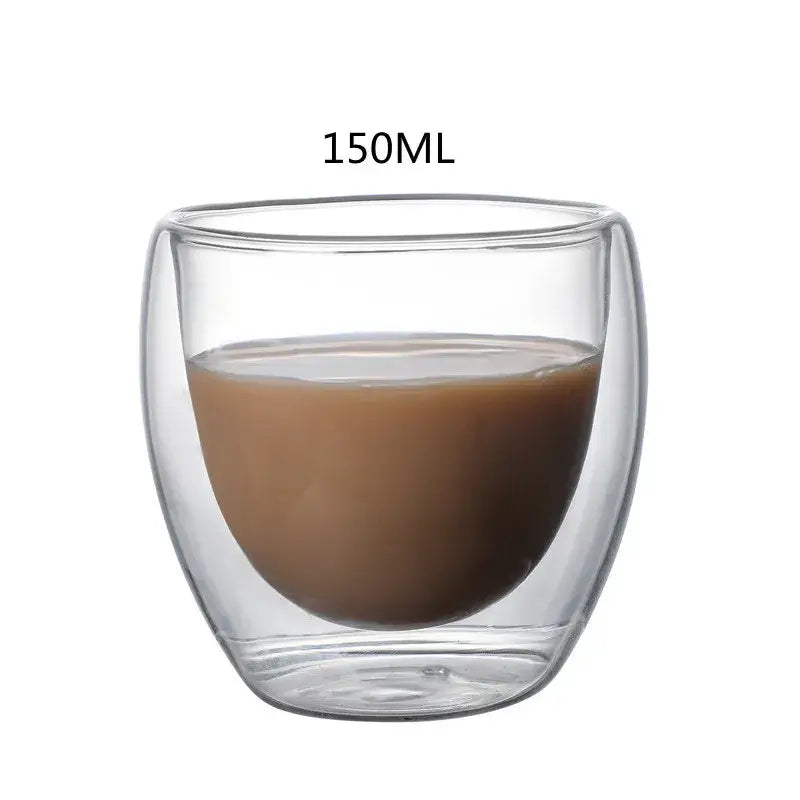 Set of 3 clear double wall glass cups 150ml capacity ideal for kitchen and dining use