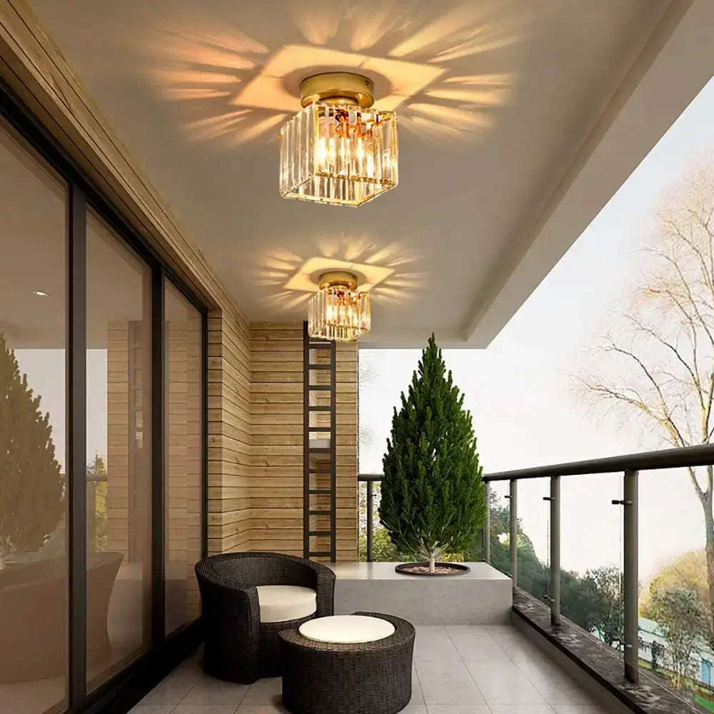 Gold-finished decorbites crystal mini ceiling light with square faceted design and warm light for living room ceiling lights