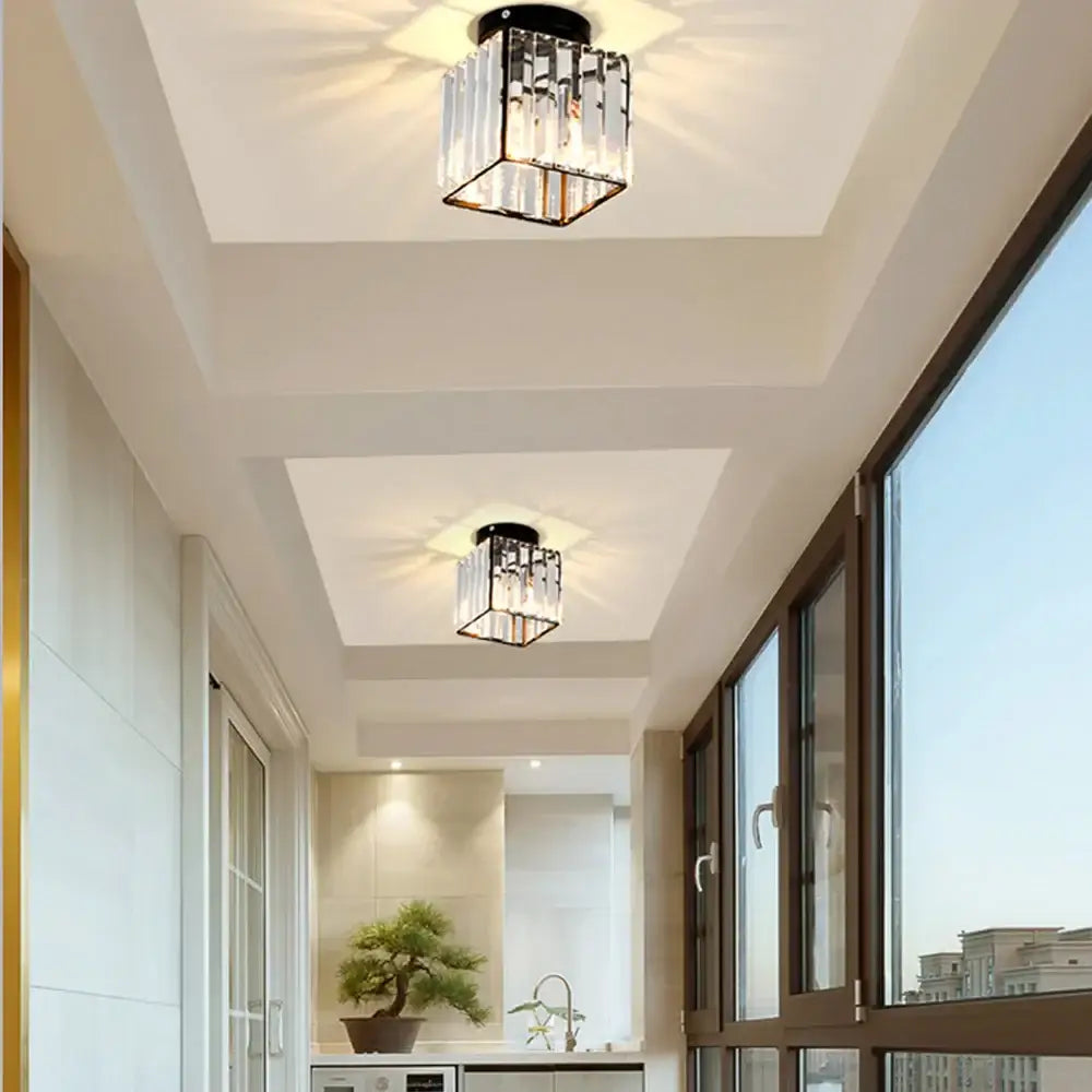 Set of 4 black and gold decorbites crystal mini ceiling lights with crystal-encrusted square black metal frame for living room