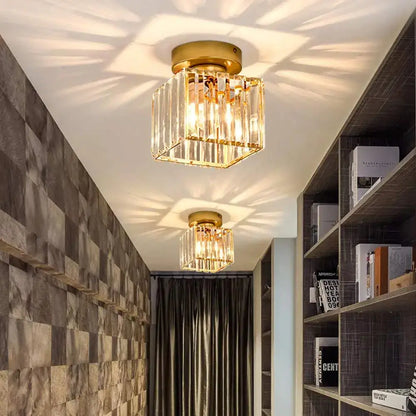 Gold-finished ceiling lights with square frame and vertical crystal prisms from decorbites crystal mini ceiling set