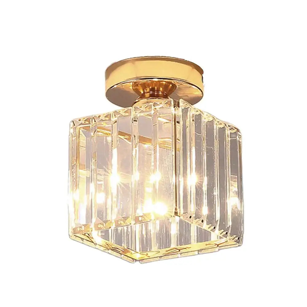 A gold-finished geometric faceted crystal mini ceiling light from decorbites crystal mini ceiling set for living room decor