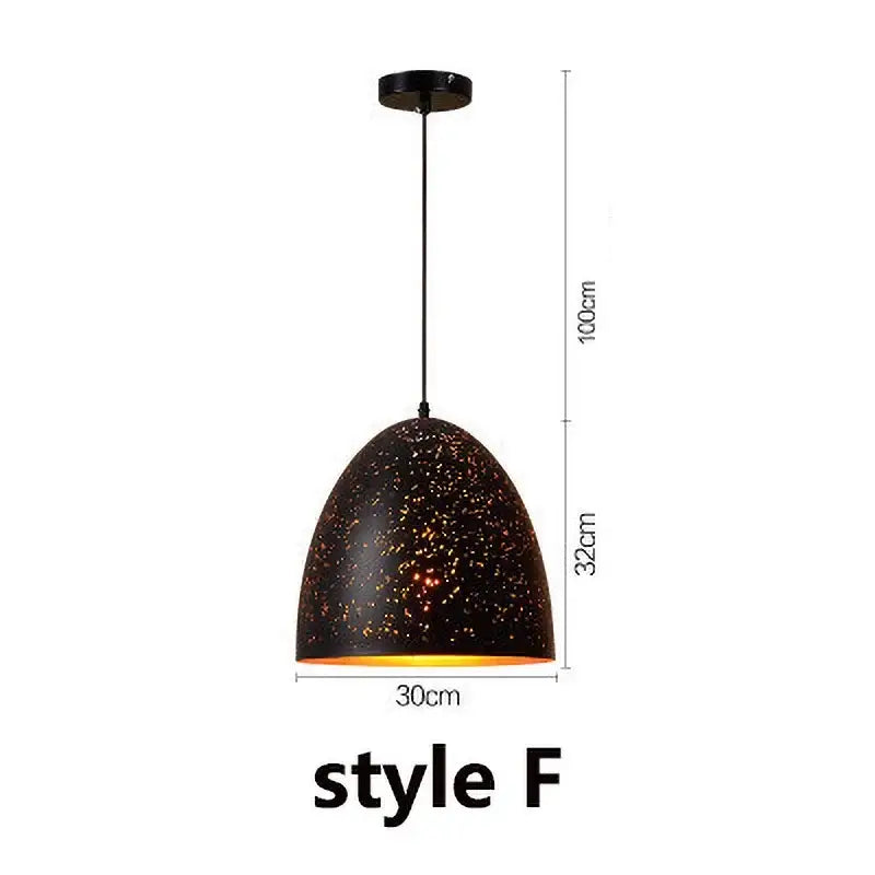 Black speckled dome pendant light fixture with warm yellow glow black and gold etched iron for dining room set of 4