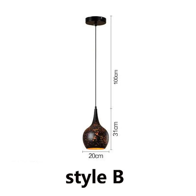 Set of 4 black and gold etched iron pendant light fixtures with black mosaic pendant light and 31cm bulb diameter