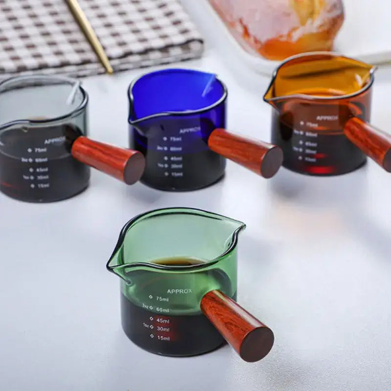 Set of 4 colorful glass measuring cups with wooden handles double mouth design decorbites glass double for kitchen use
