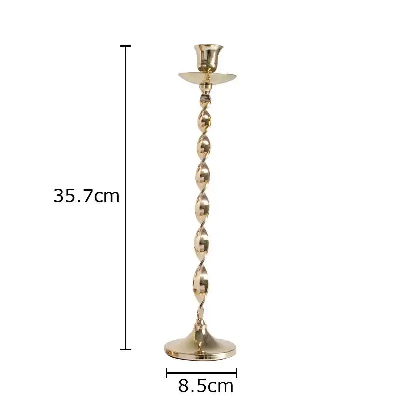 A 35.7cm brass decorbites golden candlestick holder with twisted spiral stem and flared base for dining room decor