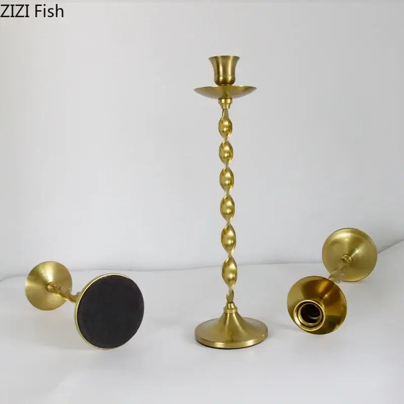 Set of 4 decorbites golden candlestick holders with twisted beaded stems and fluted bases for dining room decor