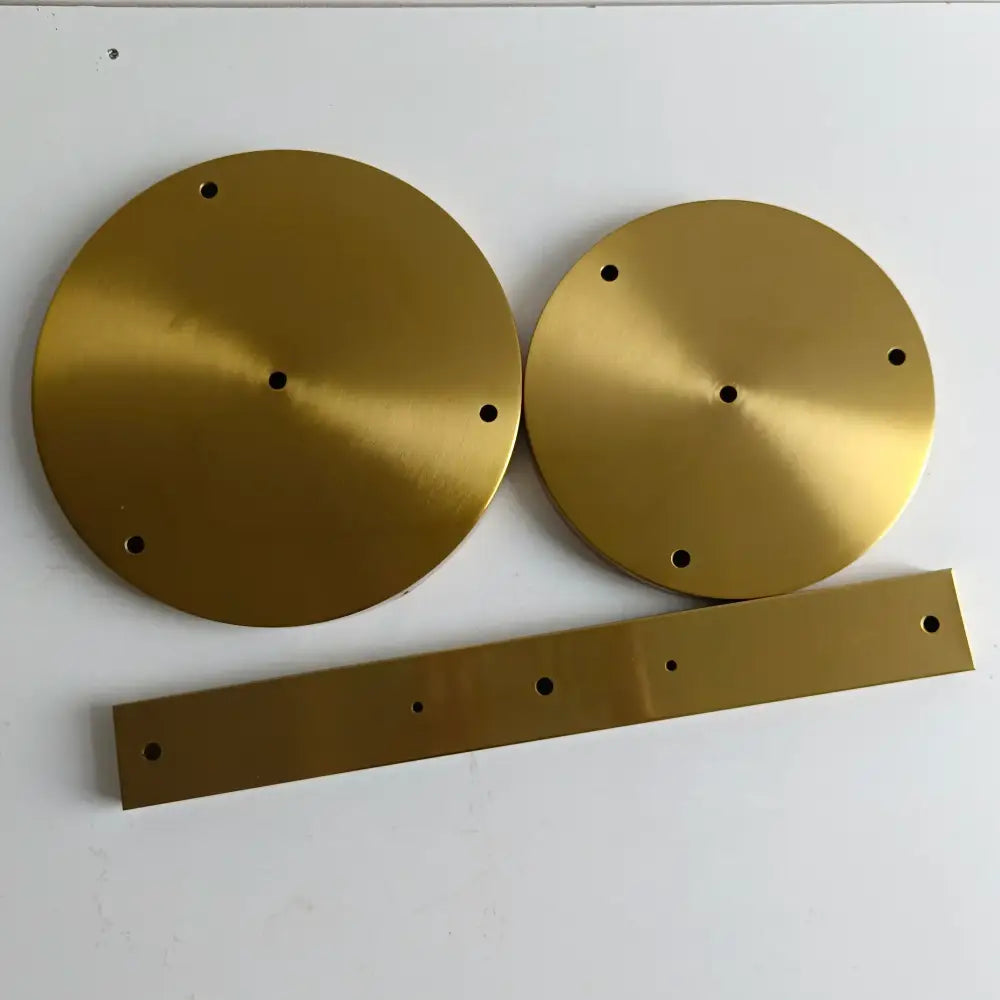 Set of 6 brushed brass ceiling plate lamp bases with circular and rectangular metal plates for kitchen diy use