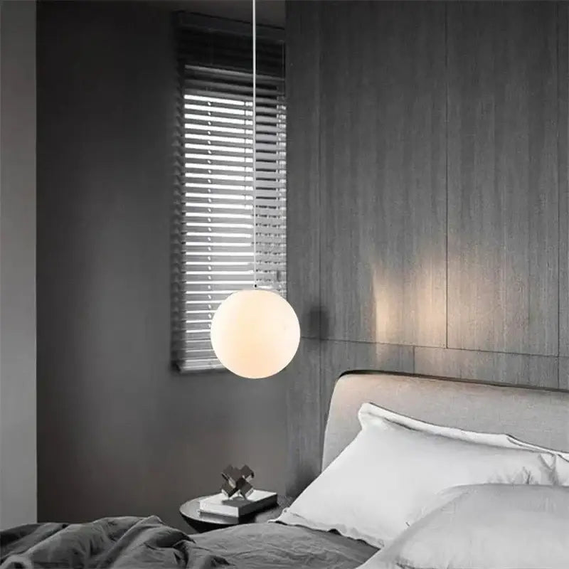 Set of 6 minimalist frosted glass ball pendant lights with thin metal suspension for living room decorbites glass ball pendant