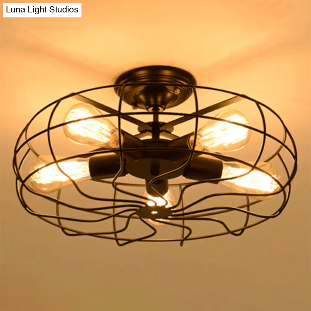 DecorBites™ DecorBites™ Shabby Chic Black Metal Cage Semi Flush Mount Chandelier - Aisle Lighting
