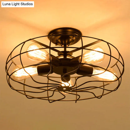 DecorBites™ DecorBites™ Shabby Chic Black Metal Cage Semi Flush Mount Chandelier - Aisle Lighting