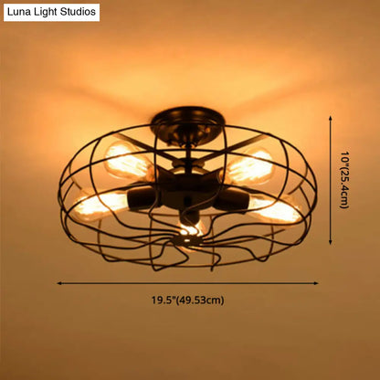 DecorBites™ DecorBites™ Shabby Chic Black Metal Cage Semi Flush Mount Chandelier - Aisle Lighting