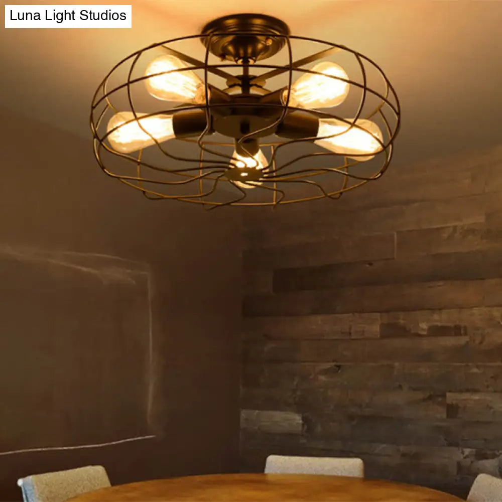 DecorBites™ DecorBites™ Shabby Chic Black Metal Cage Semi Flush Mount Chandelier - Aisle Lighting