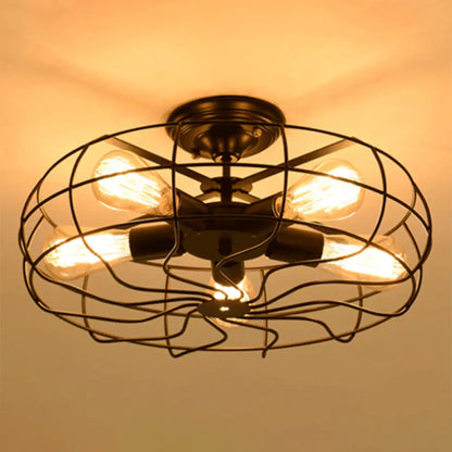 DecorBites™ DecorBites™ Shabby Chic Black Metal Cage Semi Flush Mount Chandelier - Aisle Lighting