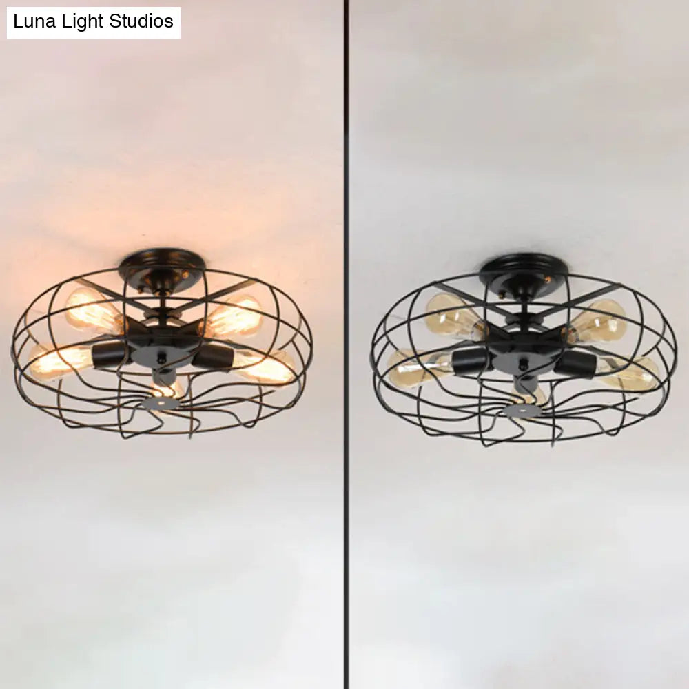 DecorBites™ DecorBites™ Shabby Chic Black Metal Cage Semi Flush Mount Chandelier - Aisle Lighting