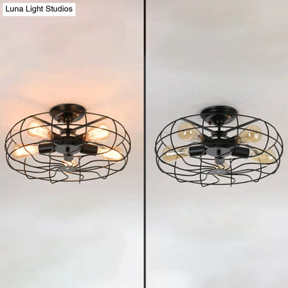 DecorBites™ DecorBites™ Shabby Chic Black Metal Cage Semi Flush Mount Chandelier - Aisle Lighting