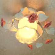 Decorbites korean garden ruffle shabby chic ceiling lamp with pink roses and frosted glass for 110v-120v and 220v-240v