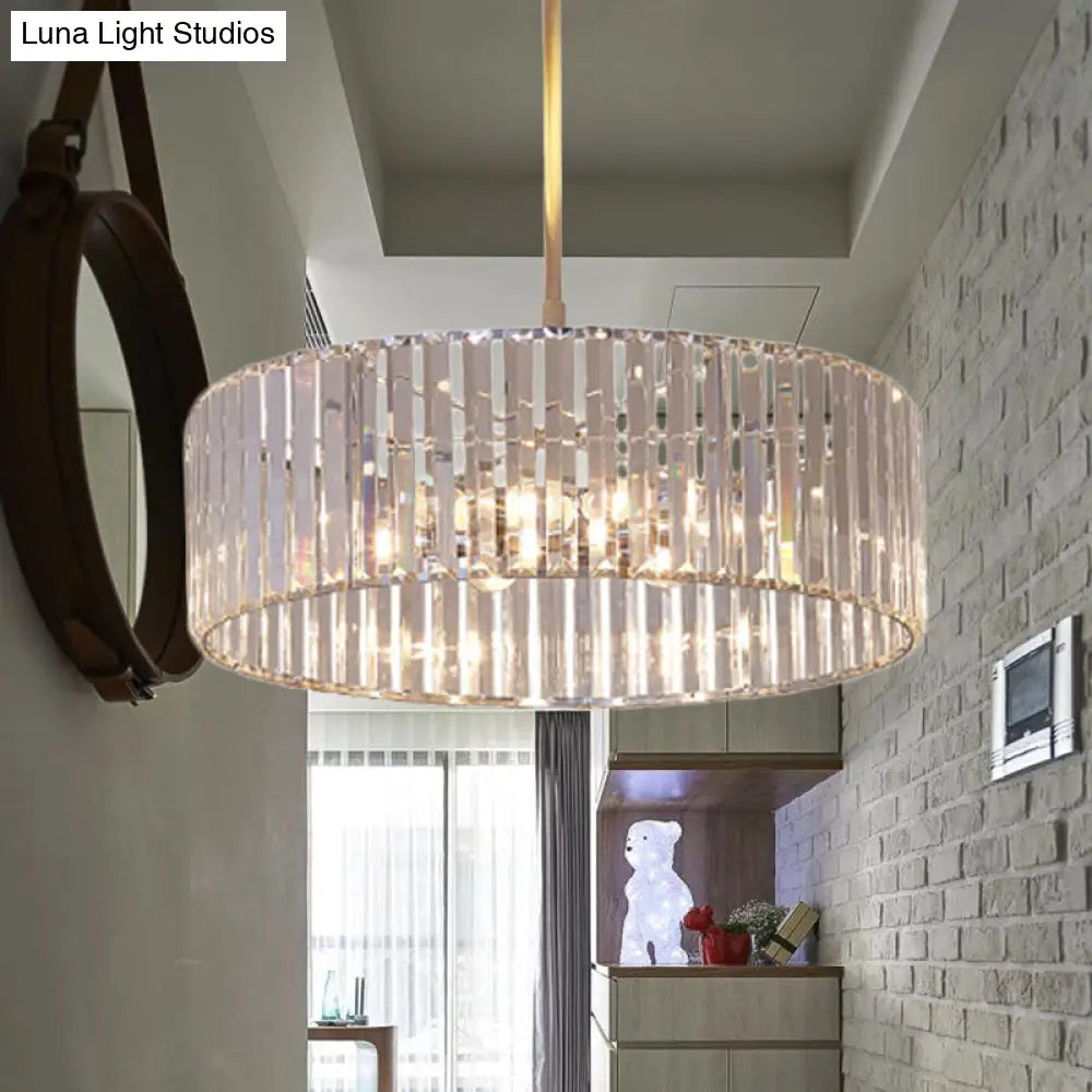 Lámpara colgante redonda de cristal con pantalla - 49,5 cm/60 cm de ancho - Simplicity 5/6 luces - Lámpara de araña cromada