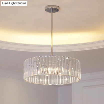 Lámpara colgante redonda de cristal con pantalla - 49,5 cm/60 cm de ancho - Simplicity 5/6 luces - Lámpara de araña cromada