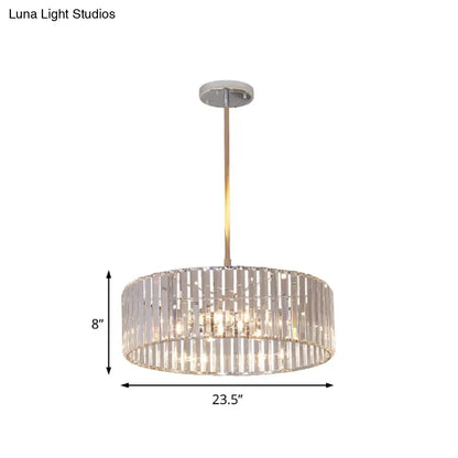 Lámpara colgante redonda de cristal con pantalla - 49,5 cm/60 cm de ancho - Simplicity 5/6 luces - Lámpara de araña cromada