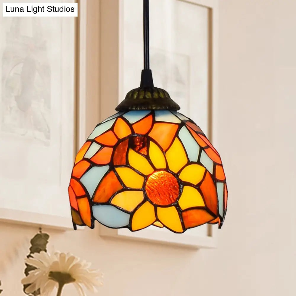 Shaded Tiffany Glass Pendant Light - Elegant 1-Bulb Suspension Fixture for Corridor