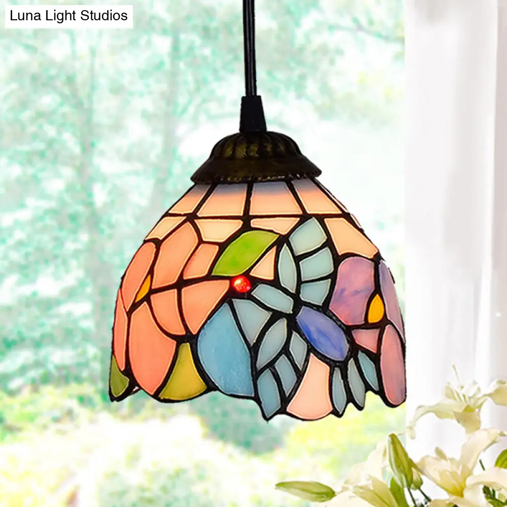 Shaded Tiffany Glass Pendant Light - Elegant 1-Bulb Suspension Fixture for Corridor