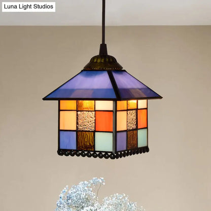 Shaded Tiffany Glass Pendant Light - Elegant 1-Bulb Suspension Fixture for Corridor