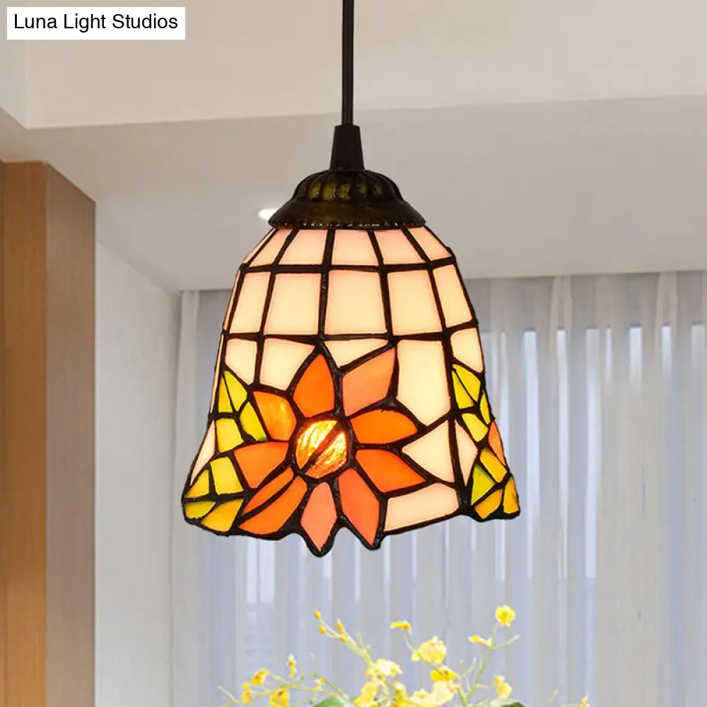 Shaded Tiffany Glass Pendant Light - Elegant 1-Bulb Suspension Fixture for Corridor