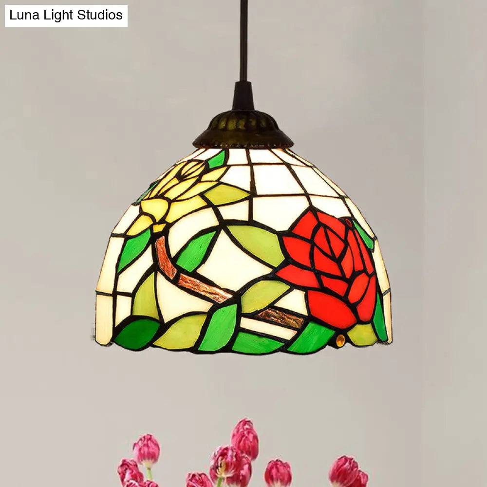 Shaded Tiffany Glass Pendant Light - Elegant 1-Bulb Suspension Fixture for Corridor