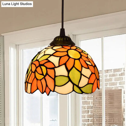 Shaded Tiffany Glass Pendant Light - Elegant 1-Bulb Suspension Fixture for Corridor