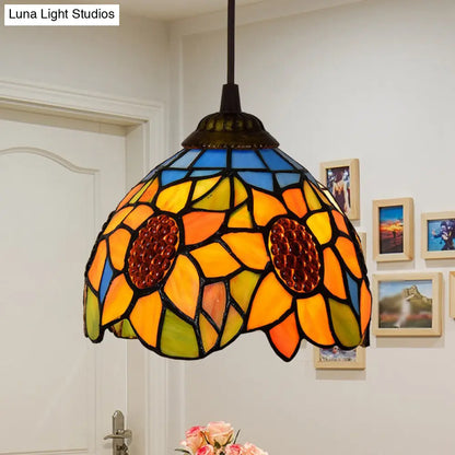 Shaded Tiffany Glass Pendant Light - Elegant 1-Bulb Suspension Fixture for Corridor