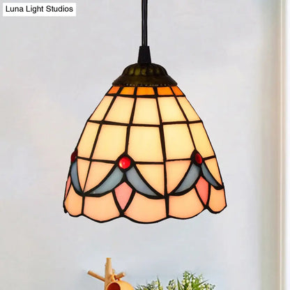 Shaded Tiffany Glass Pendant Light - Elegant 1-Bulb Suspension Fixture for Corridor