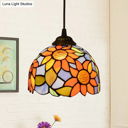 Shaded Tiffany Glass Pendant Light - Elegant 1-Bulb Suspension Fixture for Corridor