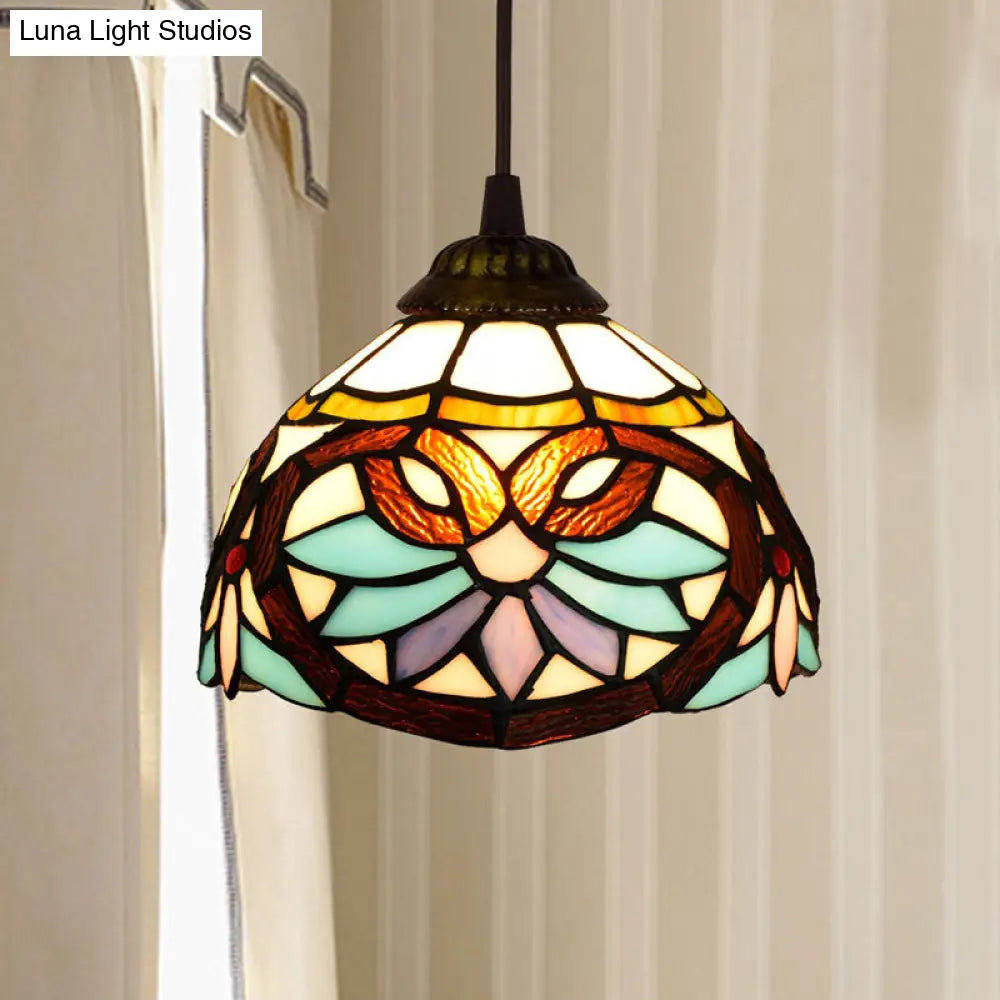 Shaded Tiffany Glass Pendant Light - Elegant 1-Bulb Suspension Fixture for Corridor