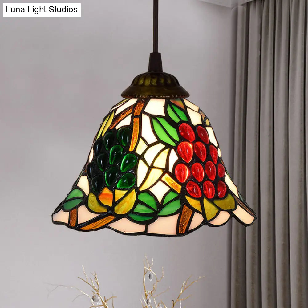 Shaded Tiffany Glass Pendant Light - Elegant 1-Bulb Suspension Fixture for Corridor