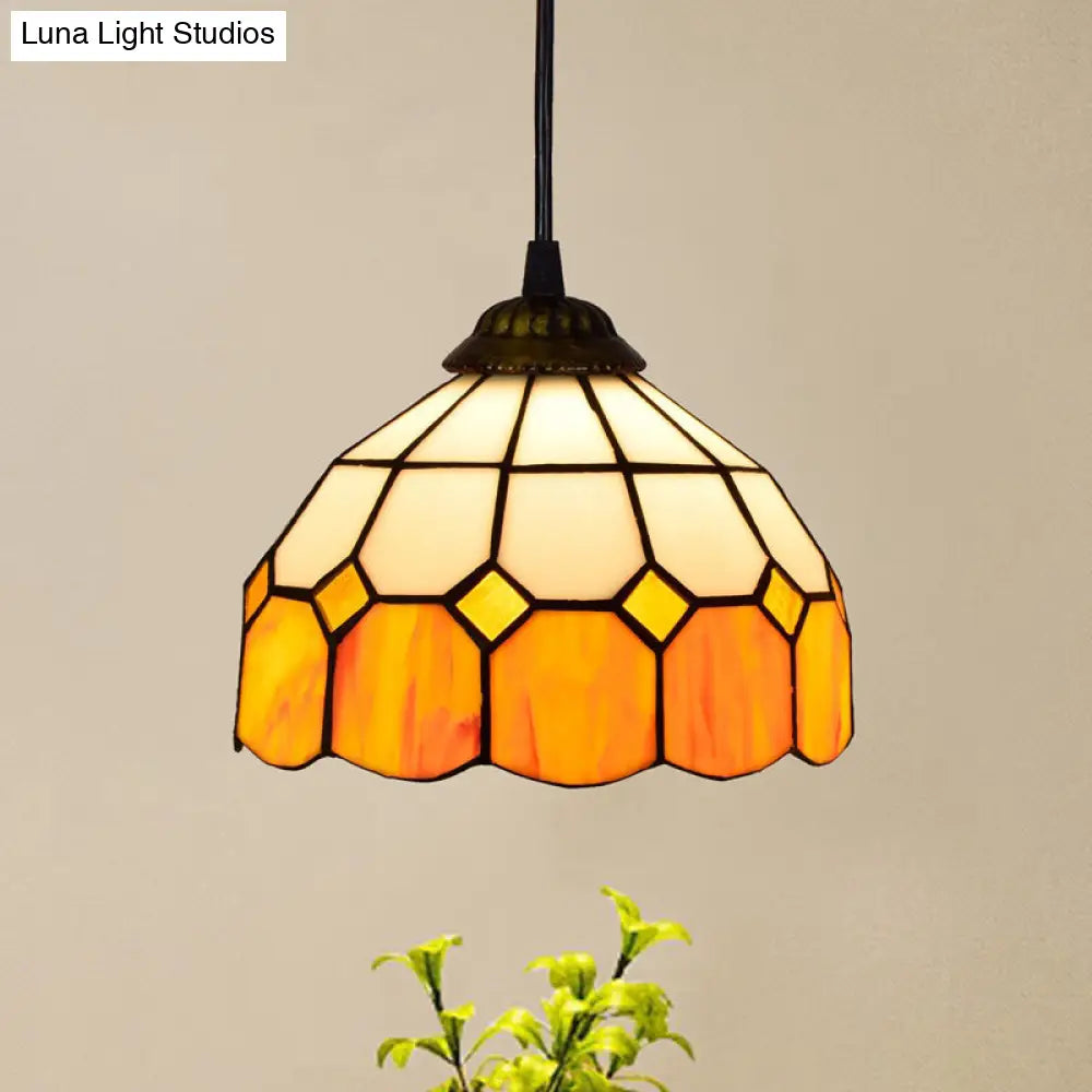 Shaded Tiffany Glass Pendant Light - Elegant 1-Bulb Suspension Fixture for Corridor