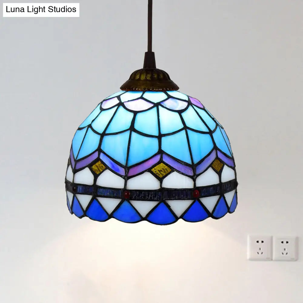 Shaded Tiffany Glass Pendant Light - Elegant 1-Bulb Suspension Fixture for Corridor